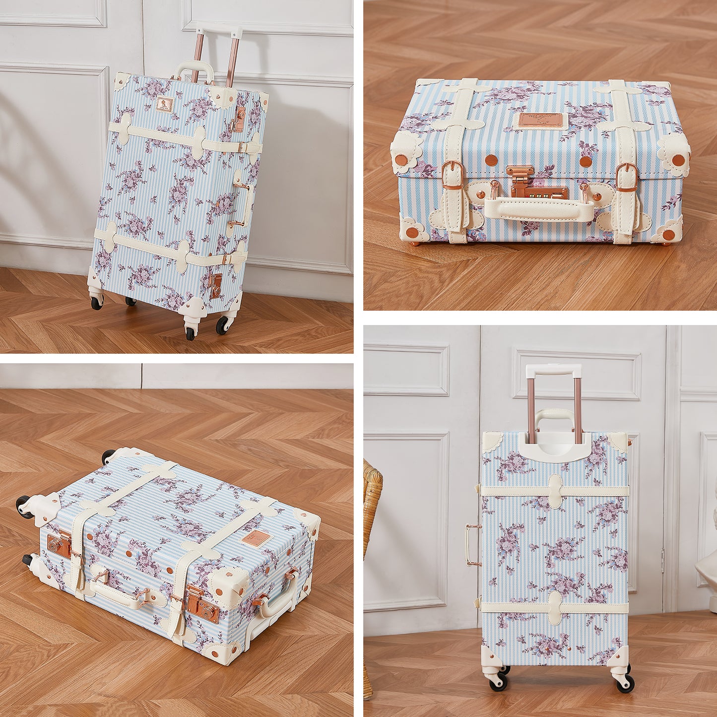 UNIWALKER Vintage Luggage Set, TSA Key Lock, Blue Floral