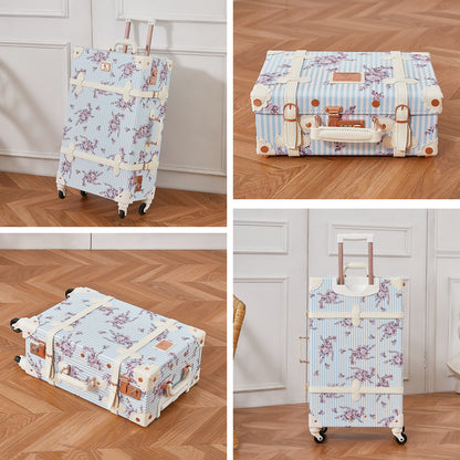UNIWALKER Vintage Luggage Set, TSA Key Lock, Blue Floral