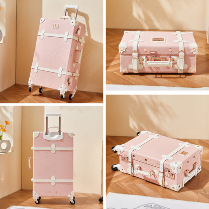 UNIWALKER Vintage Luggage Set, TSA Key Lock, Embossed Pink