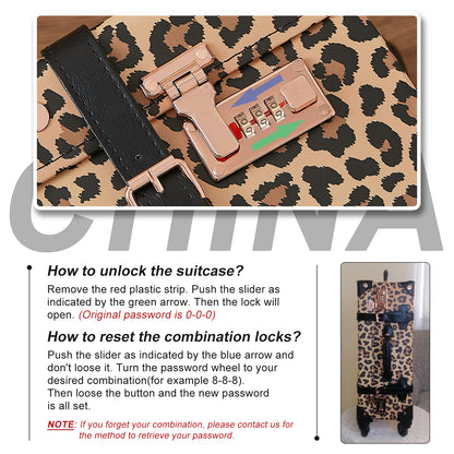 UNIWALKER Vintage Luggage Set, Combination Lock, Leopard
