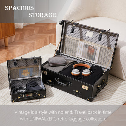 UNIWALKER Vintage Luggage Set, Combination Lock, Black