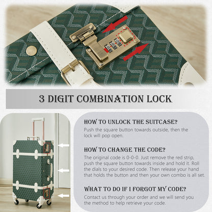 UNIWALKER Vintage Luggage Set, Combination Lock, Geometry Green
