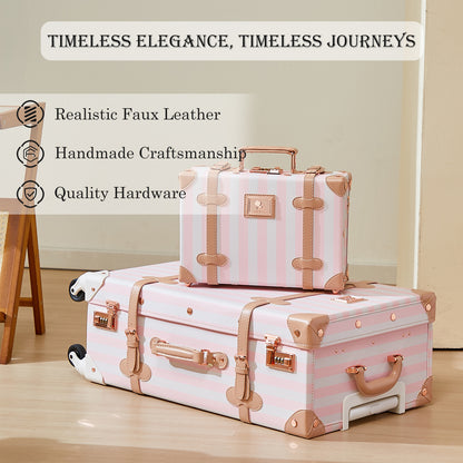 UNIWALKER 3PCS Vintage Suitcase Set for Women, Pink Strip