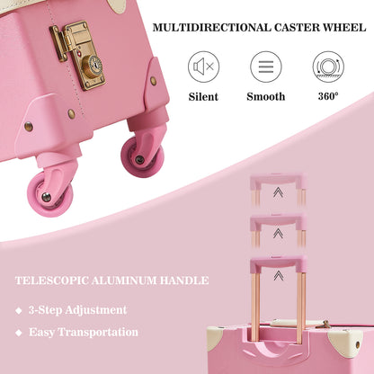UNIWALKER Vintage Luggage Set, TSA Key Lock, Rose Pink