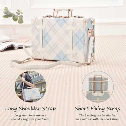 UNIWALKER Vintage Luggage Set, Combination Lock, Blue Plaid