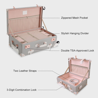 UNIWALKER Vintage Luggage Set, TSA Key Lock, Grey