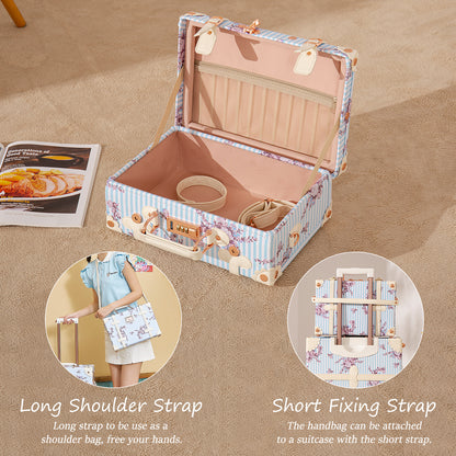 UNIWALKER Vintage Luggage Set, Combination Lock, Blue Floral