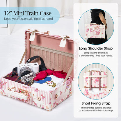 UNIWALKER Vintage Luggage Set, TSA Key Lock, Pink Floral