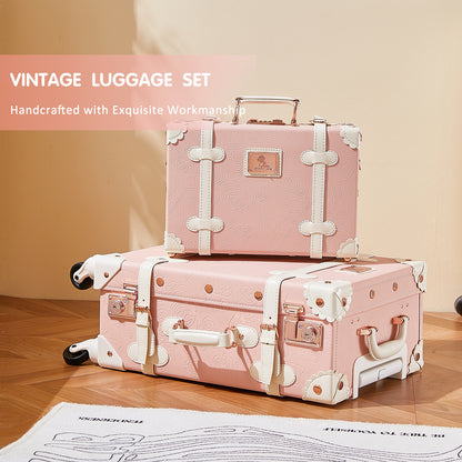 UNIWALKER Vintage Luggage Set, TSA Key Lock, Embossed Pink