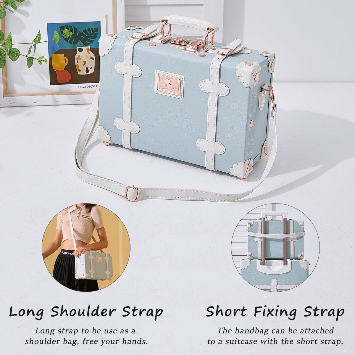 UNIWALKER Vintage Luggage Set, Combination Lock, Embossed Blue