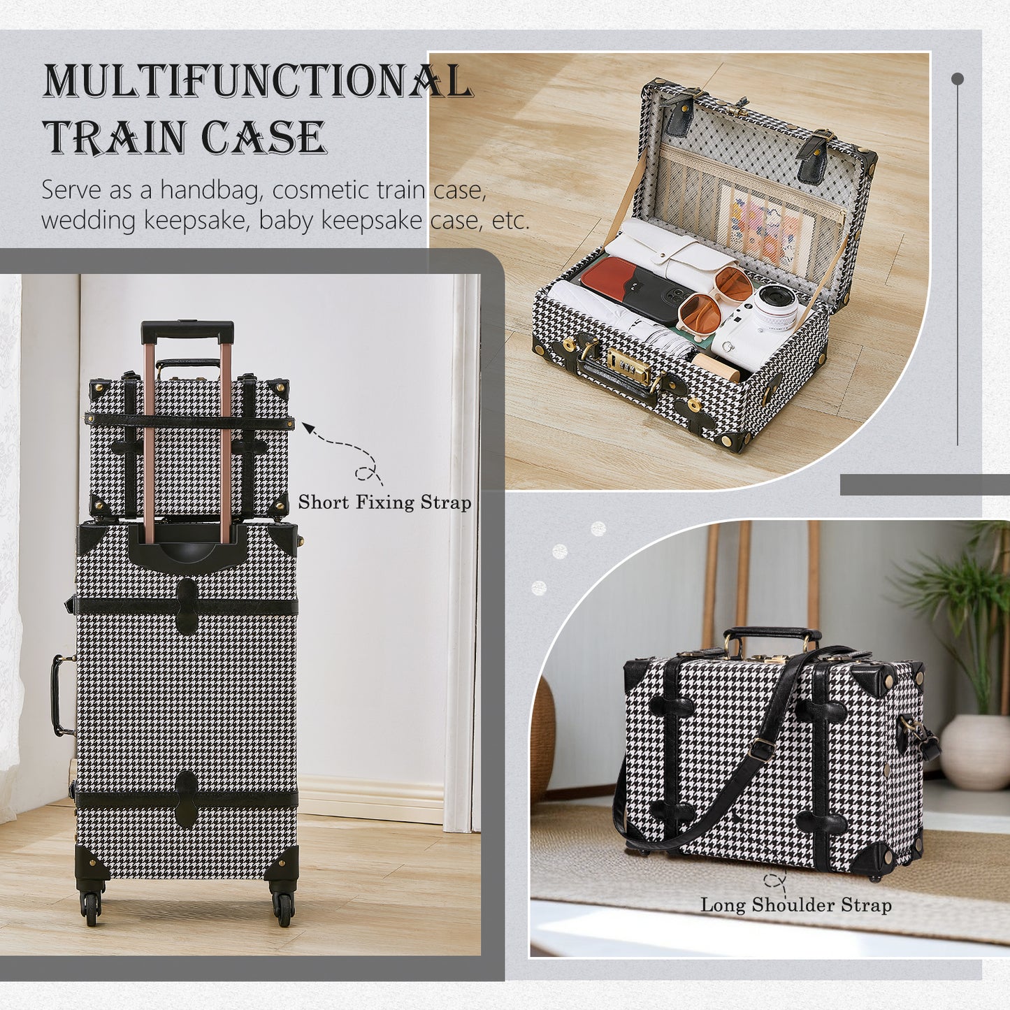UNIWALKER 2PCS Vintage Suitcase Set for Women, Grid