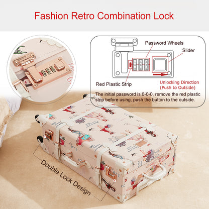 UNIWALKER Vintage Luggage Set, Combination Lock, Fashion Girl