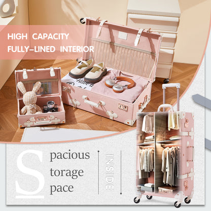 UNIWALKER Vintage Luggage Set, TSA Key Lock, Embossed Pink