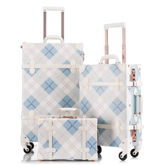 Uniwalker 12"+20"+26" Vintage Luggage - Blue Plaid