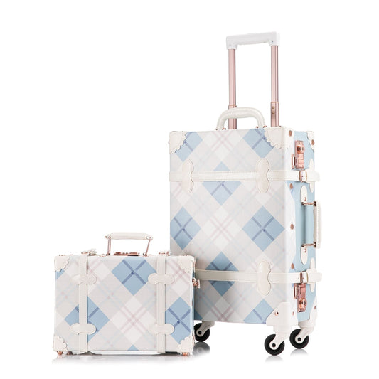 Uniwalker 12"+20" Vintage Luggage - Blue Plaid