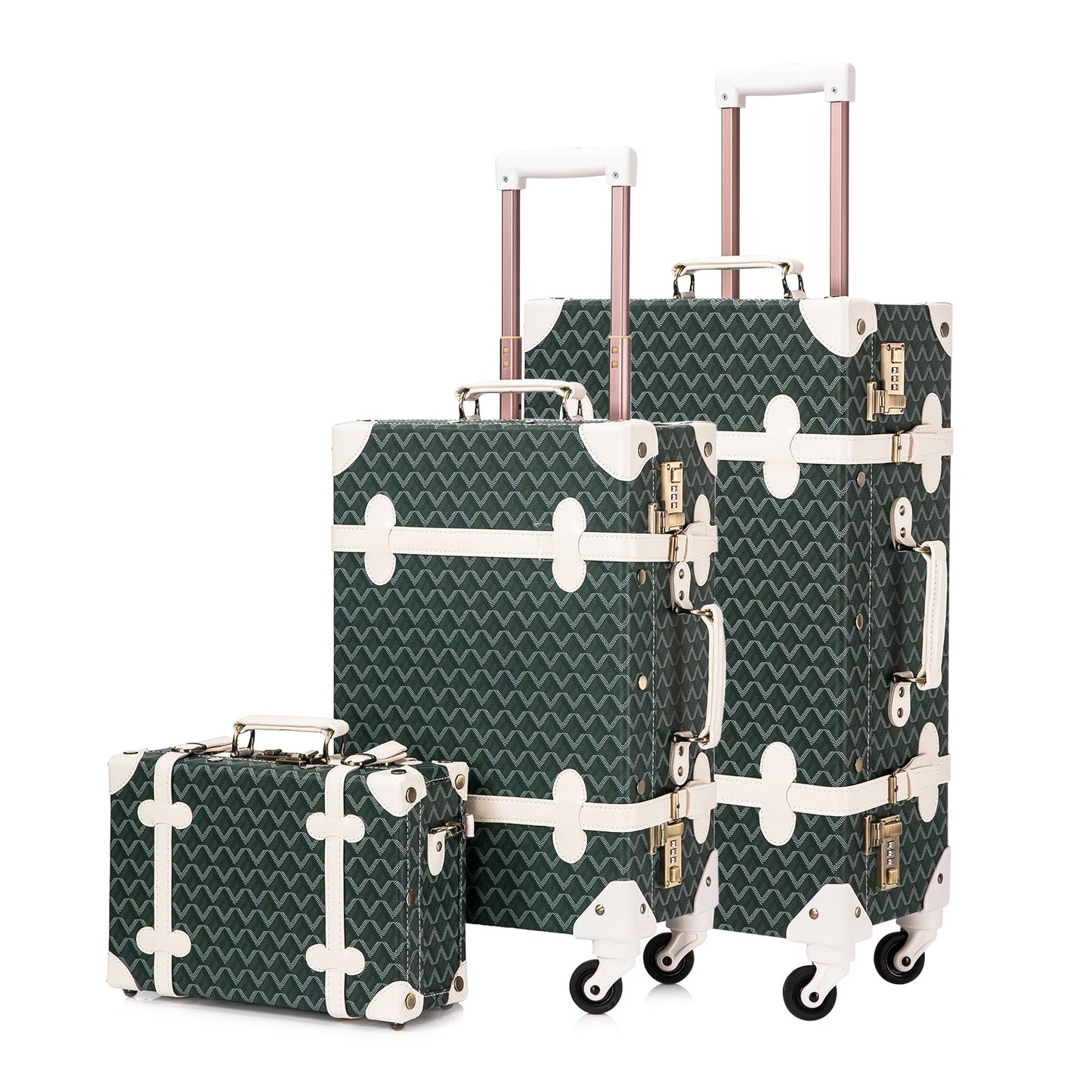 Uniwalker 12"+20"+26" Vintage Luggage - Green Geo Pattern