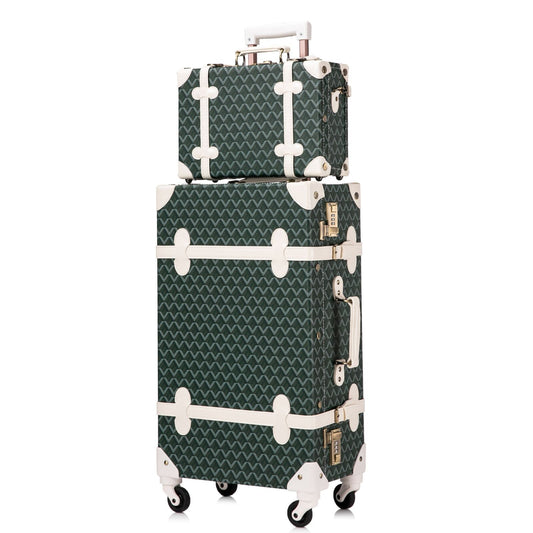 Uniwalker 12"+26" Vintage Luggage - Green Geo Pattern