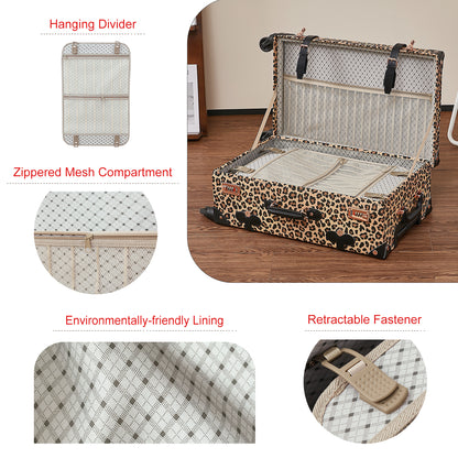 UNIWALKER Vintage Luggage Set, Combination Lock, Leopard