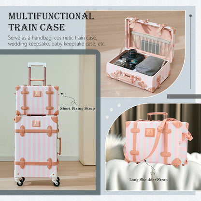 UNIWALKER 3PCS Vintage Suitcase Set for Women, Pink Strip
