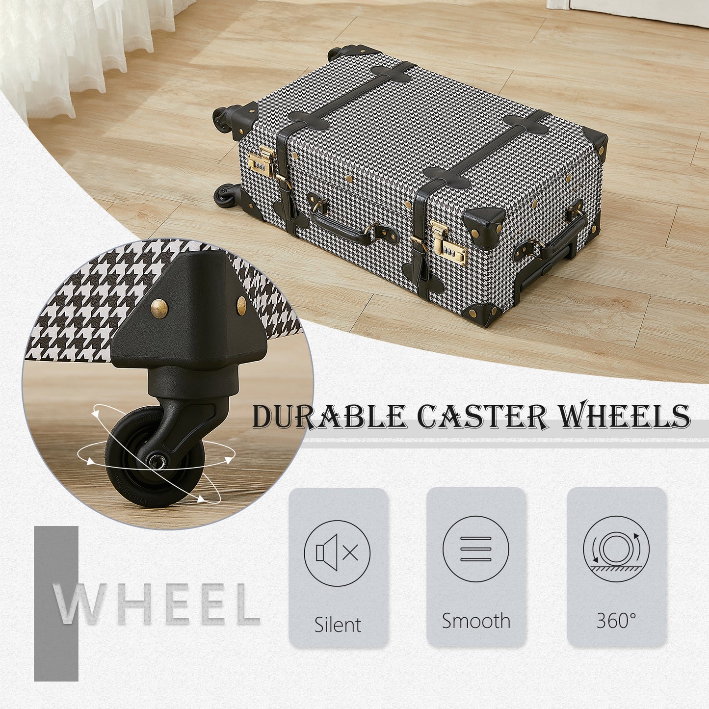 UNIWALKER 2PCS Vintage Suitcase Set for Women, Grid
