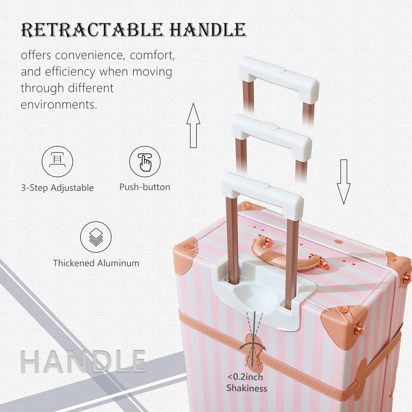 UNIWALKER 3PCS Vintage Suitcase Set for Women, Pink Strip