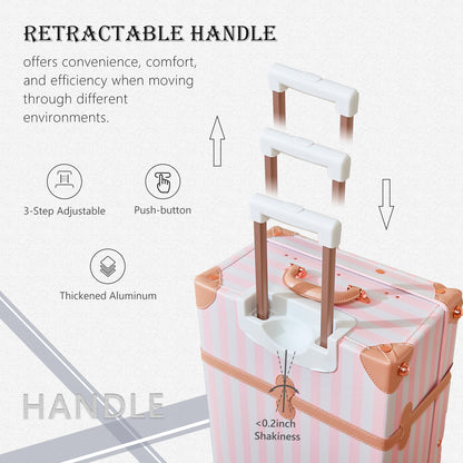 UNIWALKER 3PCS Vintage Suitcase Set for Women, Pink Strip