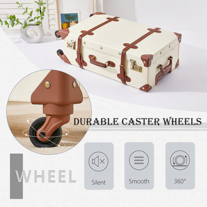 UNIWALKER Vintage Luggage Set, Combination Lock, Beige