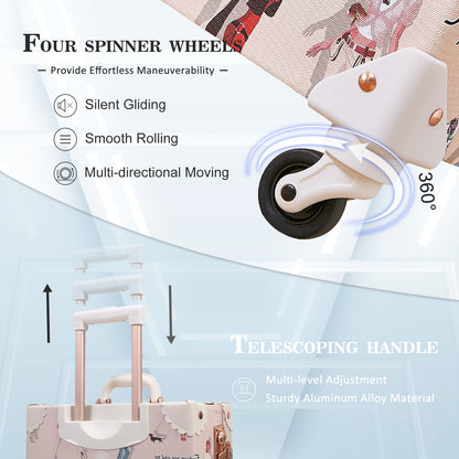 UNIWALKER Vintage Luggage Set, TSA Key Lock, Fashion Girl