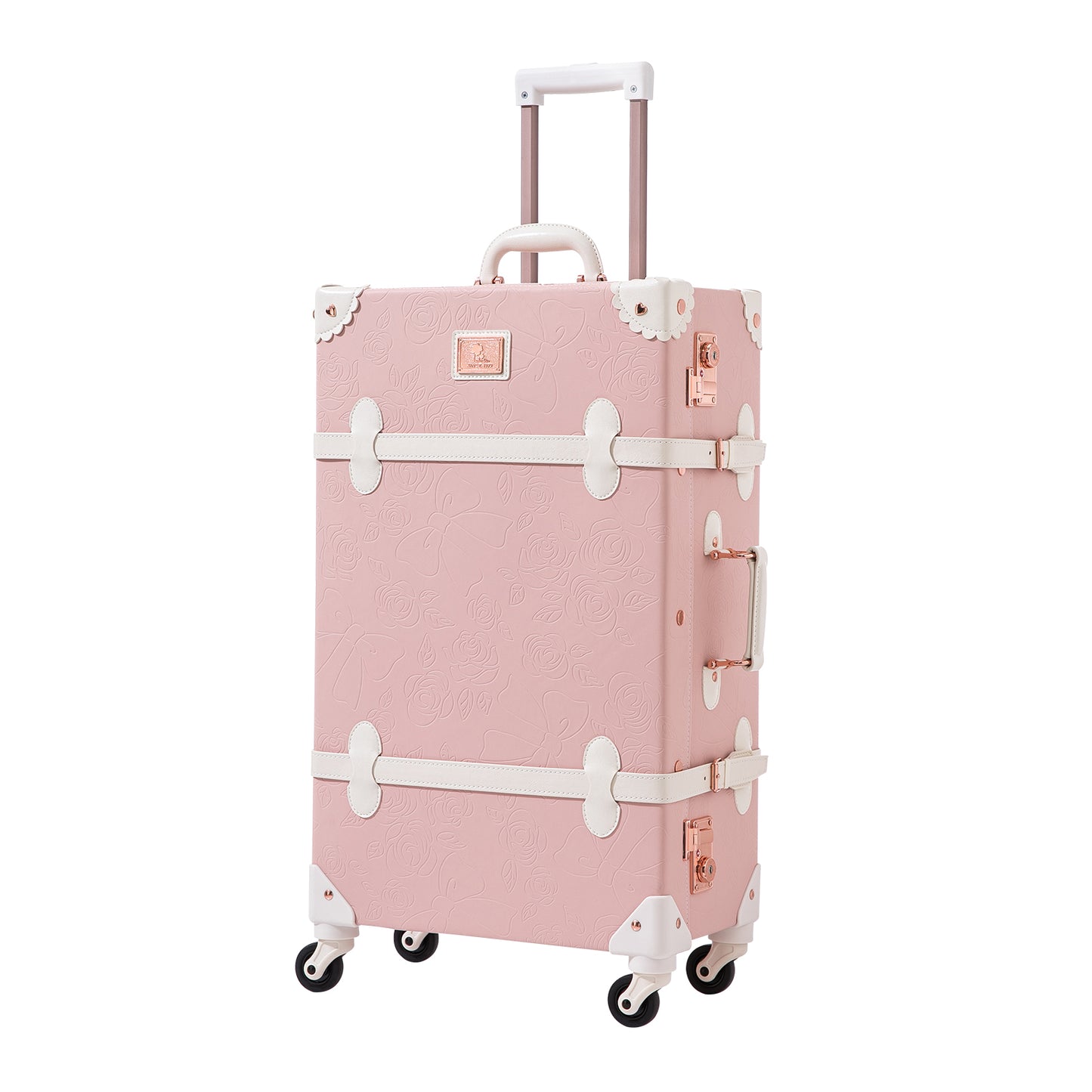 UNIWALKER Vintage Luggage Set, TSA Key Lock, Embossed Pink