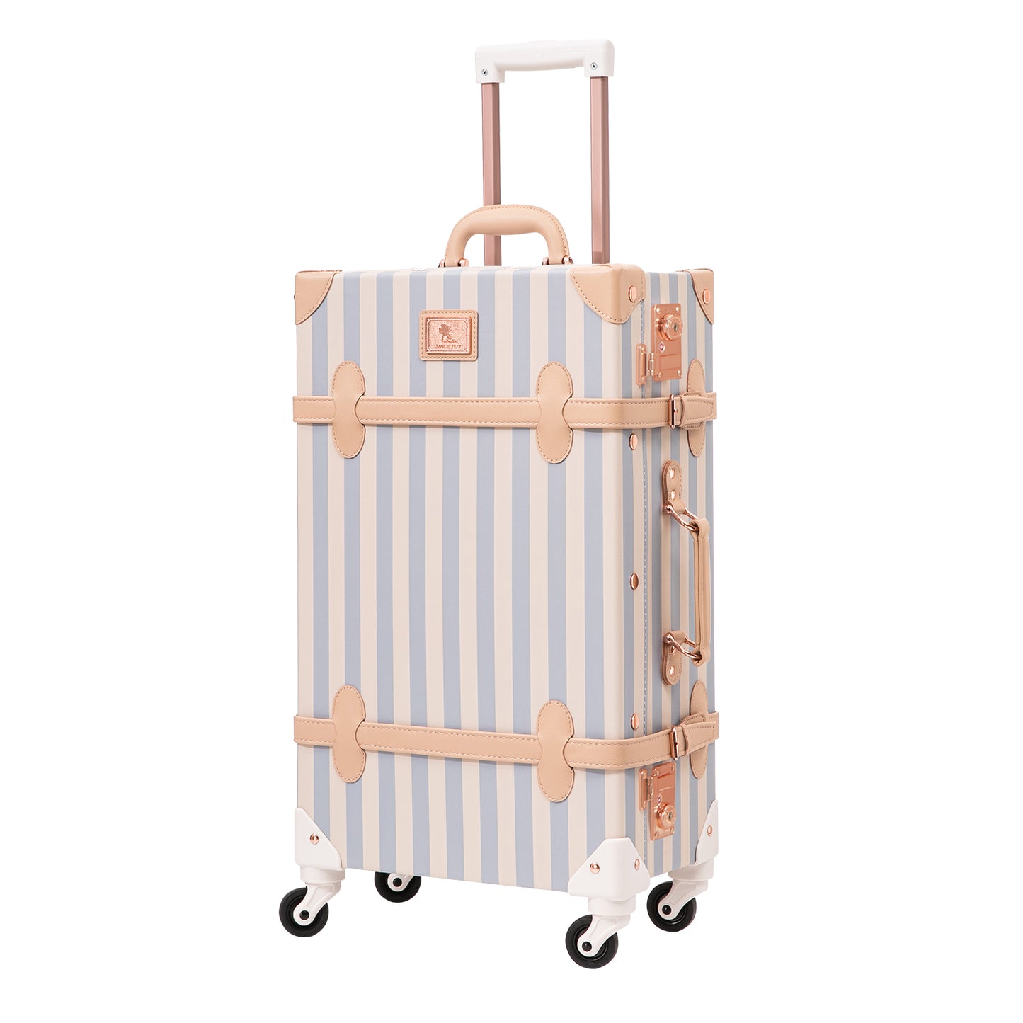 UNIWALKER Vintage Luggage Set, TSA Key Lock, Blue Strip