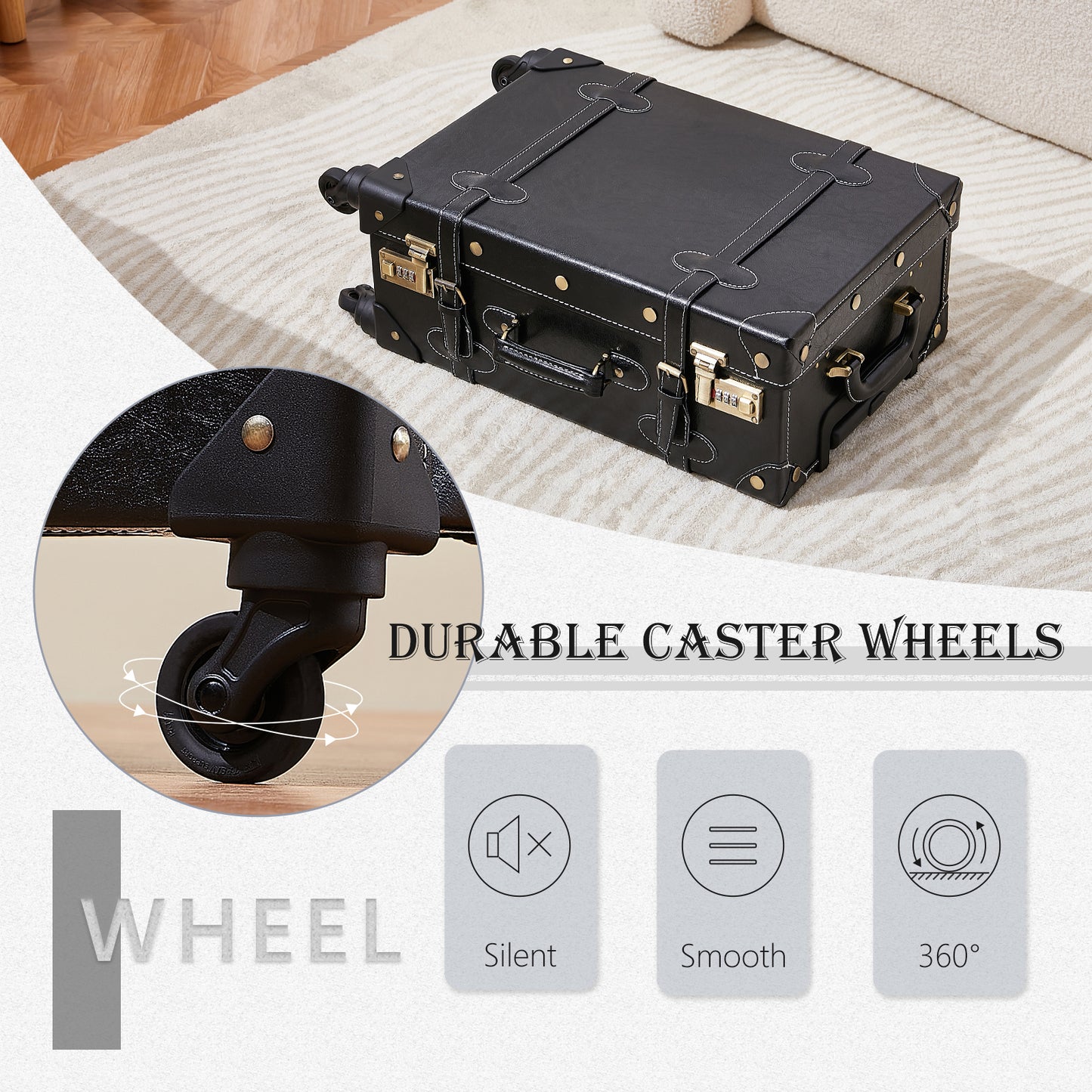 UNIWALKER Vintage Luggage Set, Combination Lock, Black