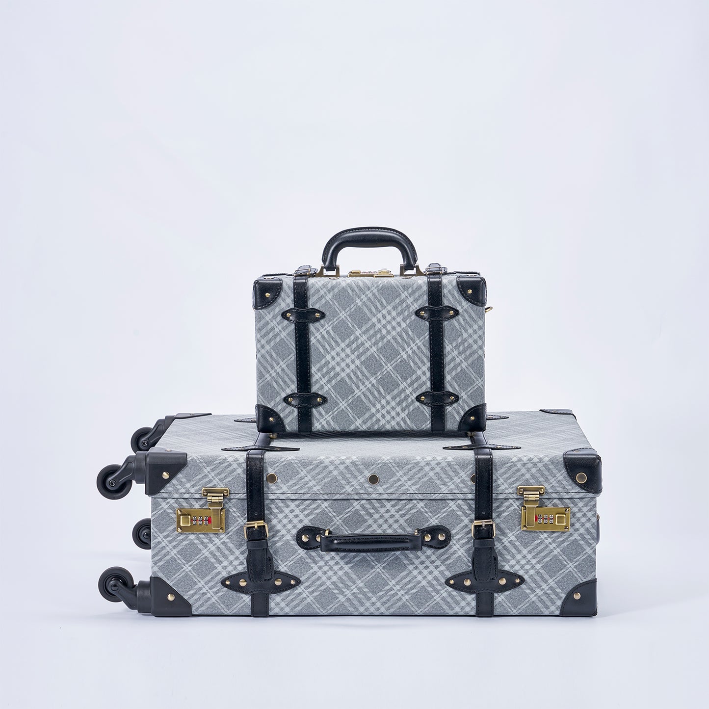 UNIWALKER Vintage Suitcase Set, Grey Plaid