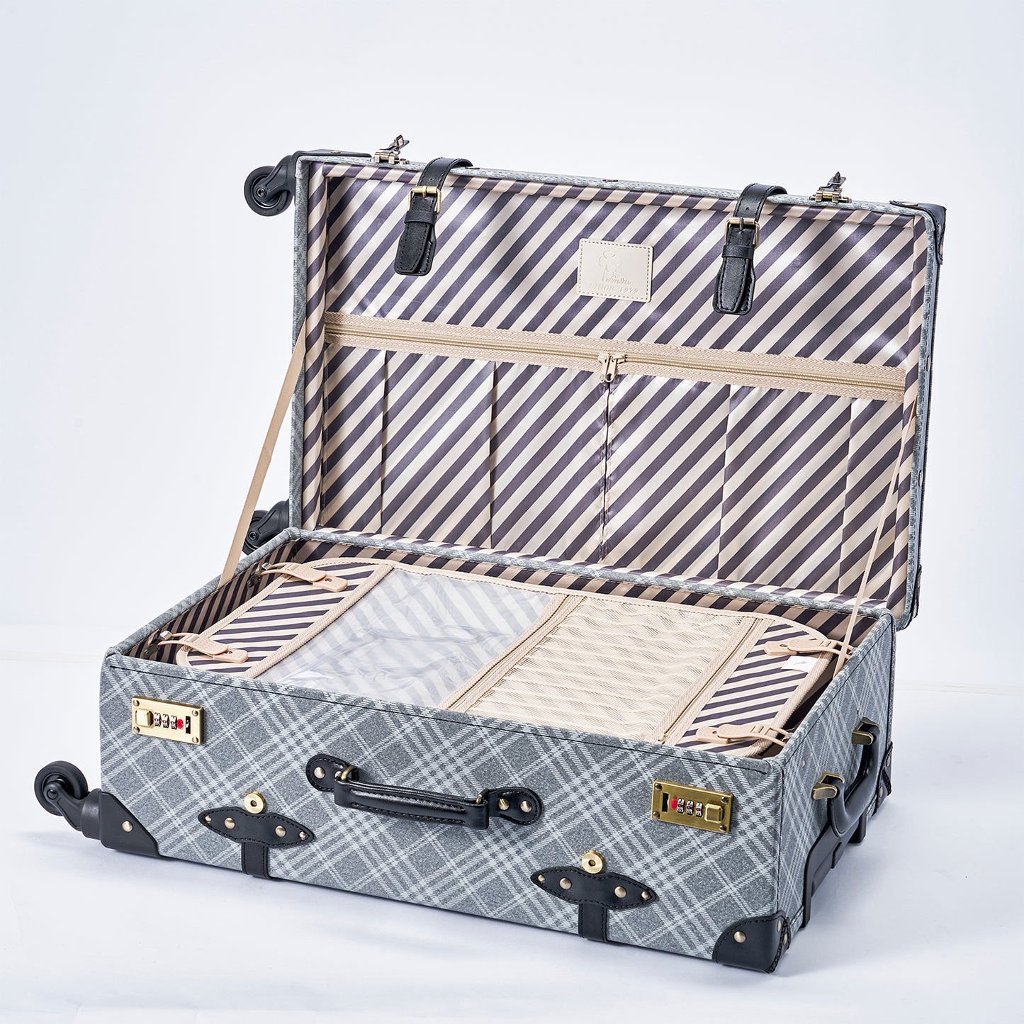 UNIWALKER Vintage Suitcase Set, Grey Plaid