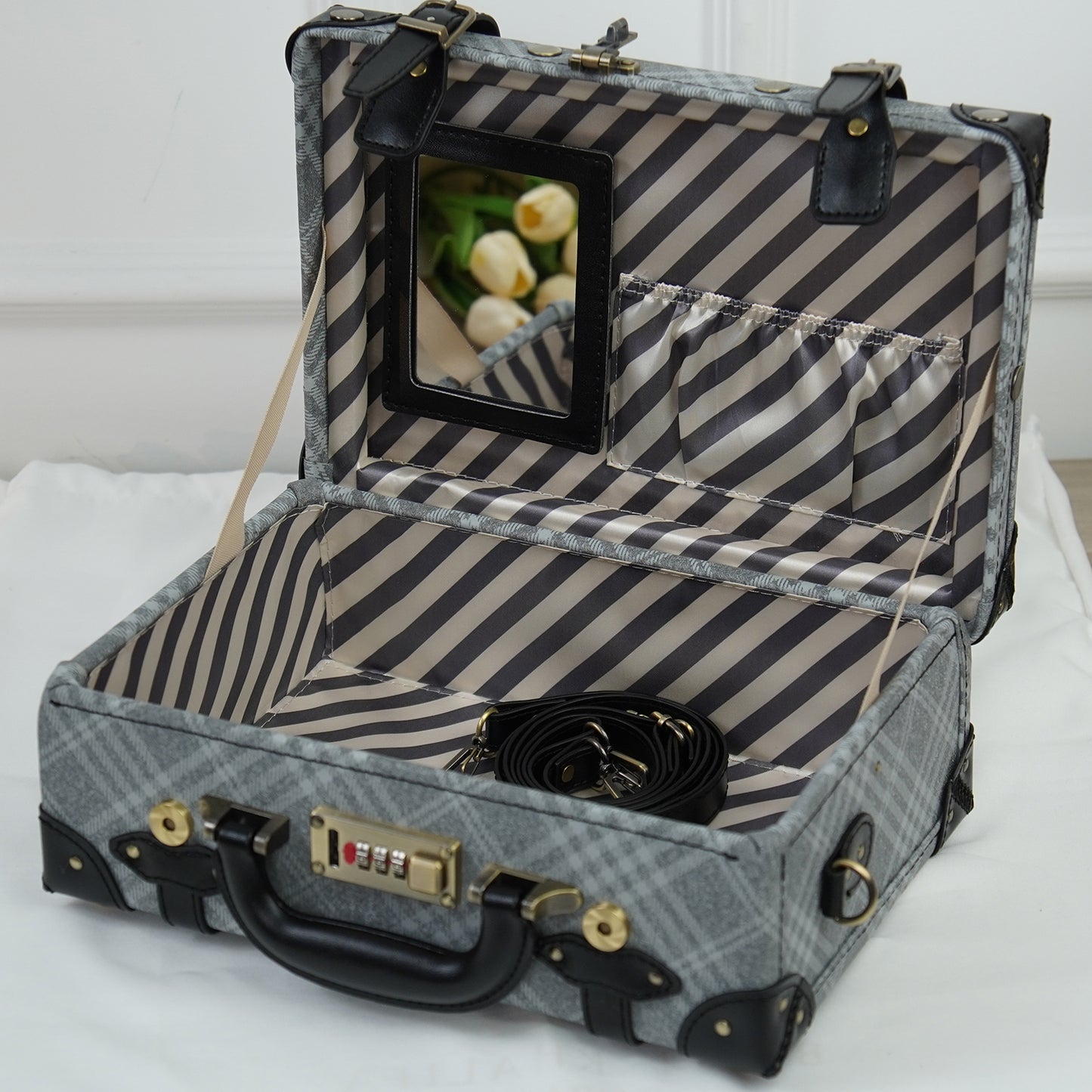 UNIWALKER Vintage Suitcase Set, Grey Plaid