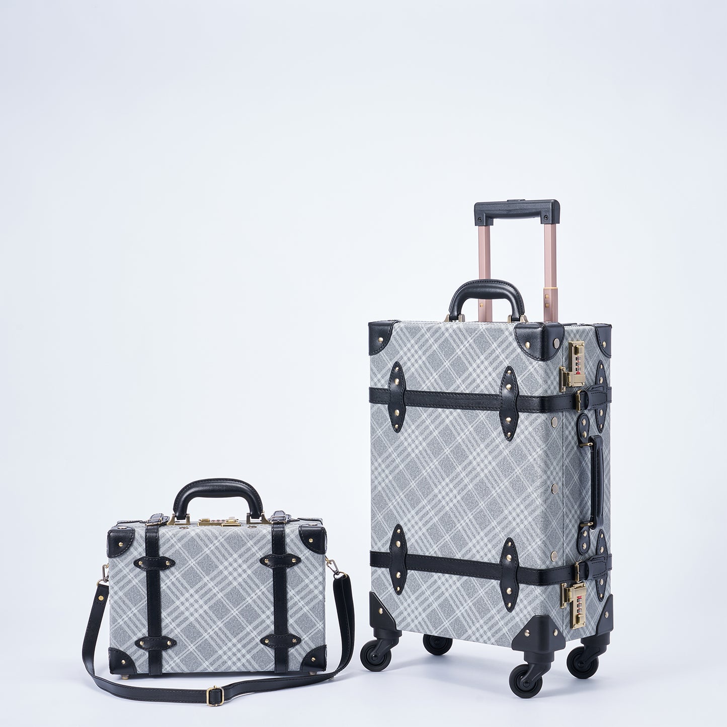UNIWALKER Vintage Suitcase Set, Grey Plaid