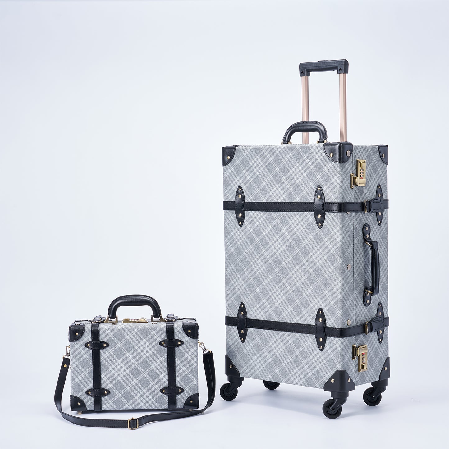 UNIWALKER Vintage Suitcase Set, Grey Plaid