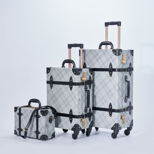 UNIWALKER Vintage Suitcase Set, Grey Plaid