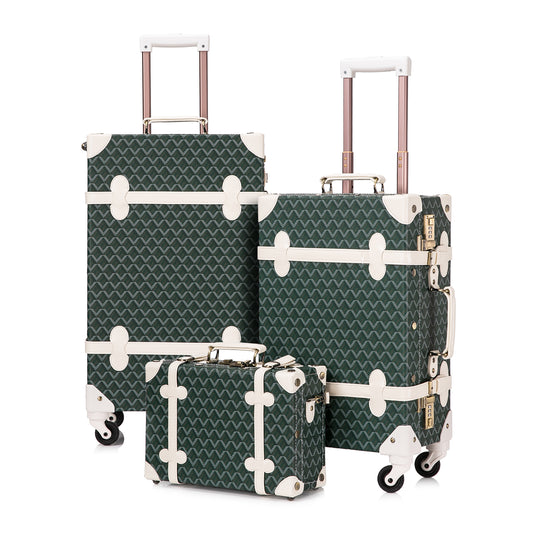 UNIWALKER Vintage Luggage Set, Geometry Green