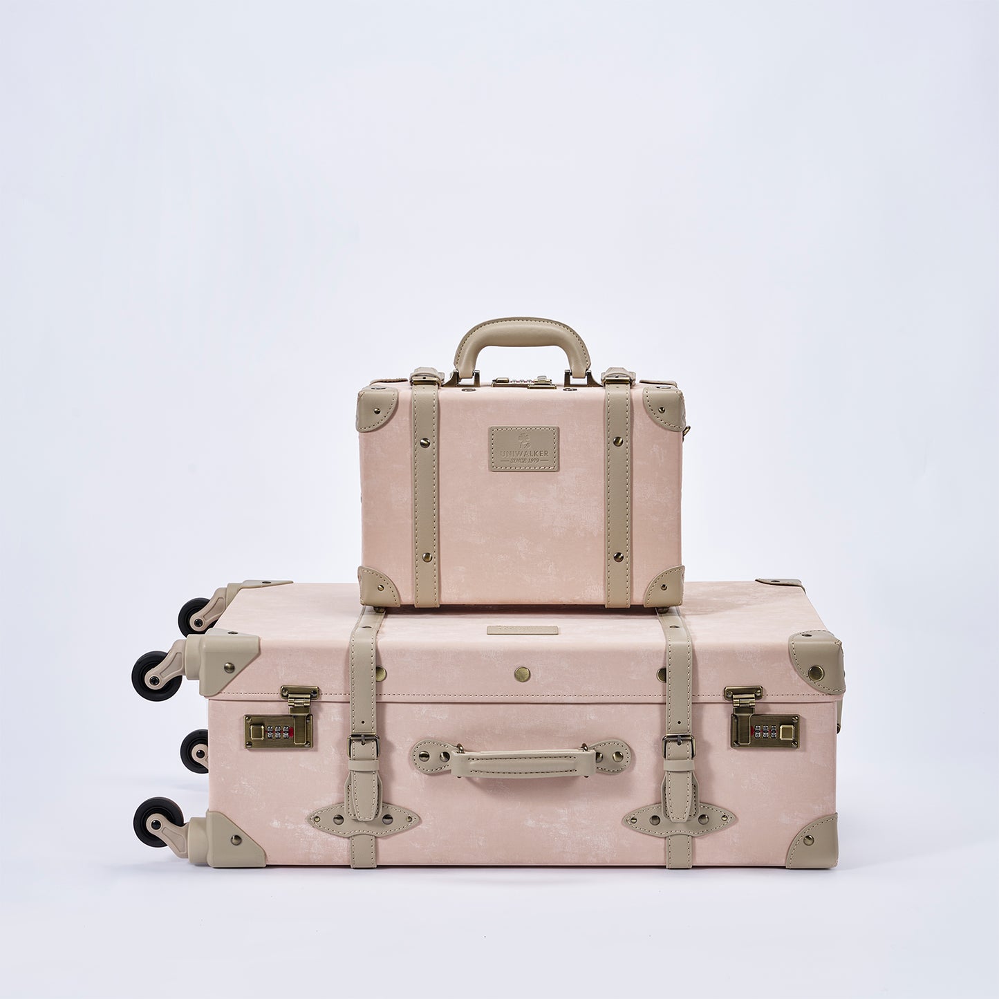UNIWALKER Vintage Luggage Set, Velvet Pink