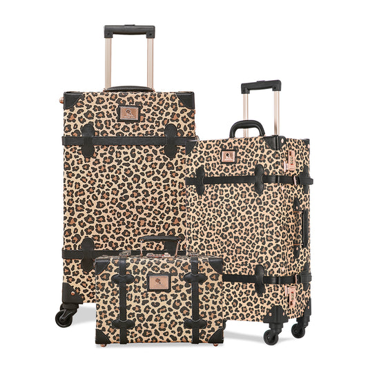 UNIWALKER Vintage Luggage Set, Combination Lock, Leopard