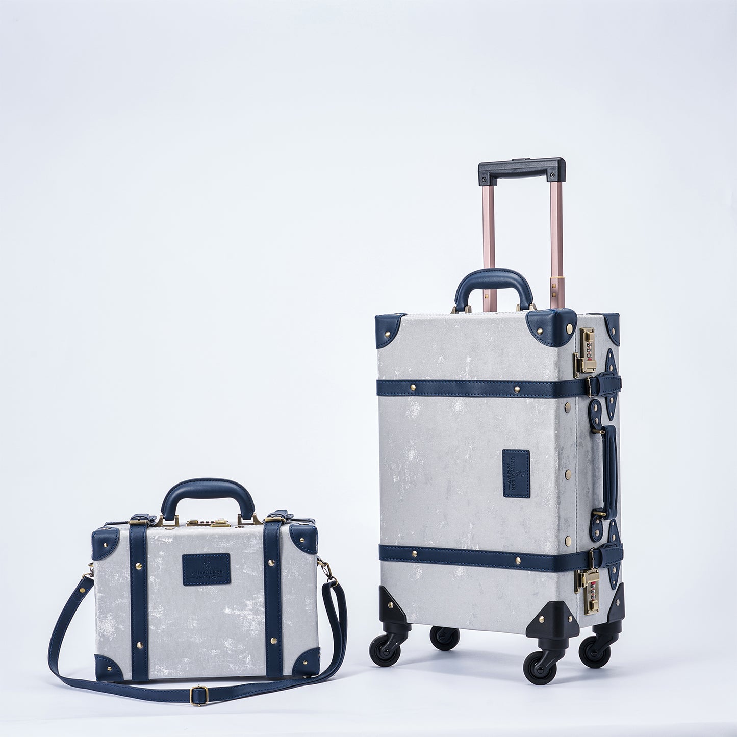 UNIWALKER Vintage Suitcase Set, Silver Grey