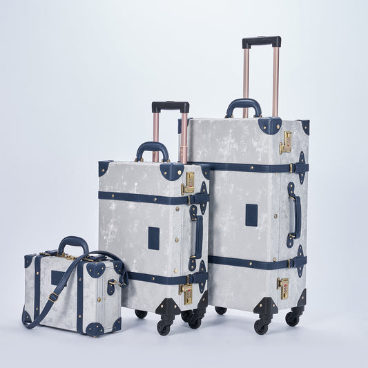UNIWALKER Vintage Suitcase Set, Silver Grey